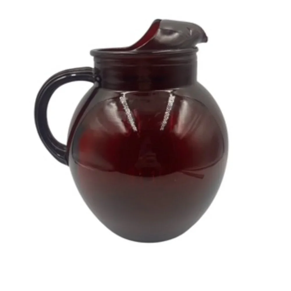 Vintage Anchor Hocking Royal Ruby Red Glass Ball Pitcher Mid Century